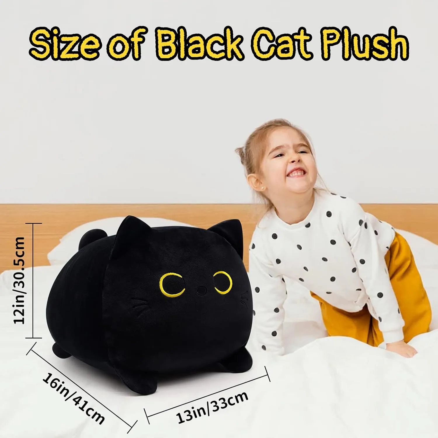Black Cat Plush Toy Black Cat Pillow,16" Soft Fat Black Cat Stuffed Animals Cat Plushie, Kawaii Plush Pillow Cushion Cat Throw Pillow, Stuffed Cat Toys for Kids Birthday Girlfriend Valentines Gift