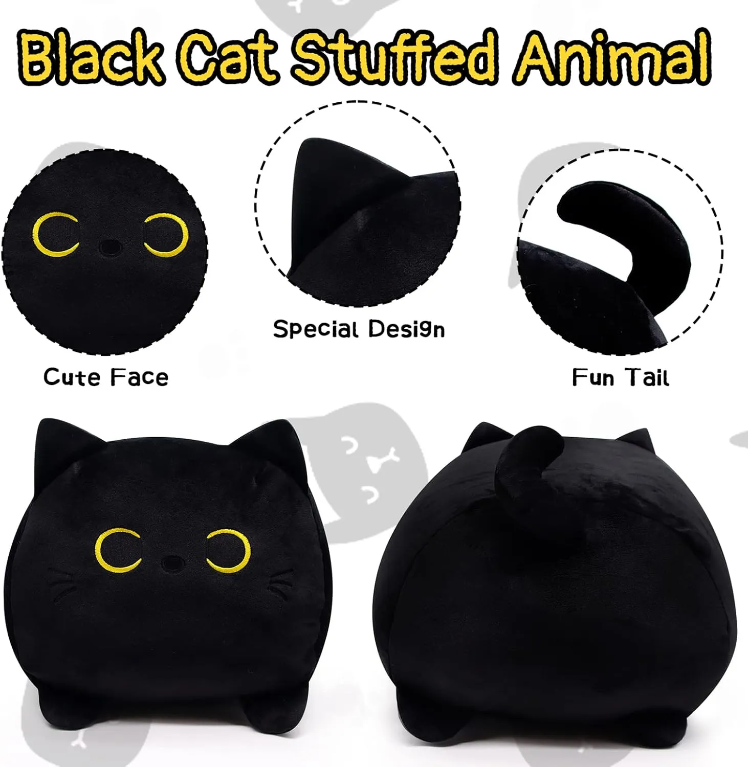 Black Cat Plush Toy Black Cat Pillow,16" Soft Fat Black Cat Stuffed Animals Cat Plushie, Kawaii Plush Pillow Cushion Cat Throw Pillow, Stuffed Cat Toys for Kids Birthday Girlfriend Valentines Gift