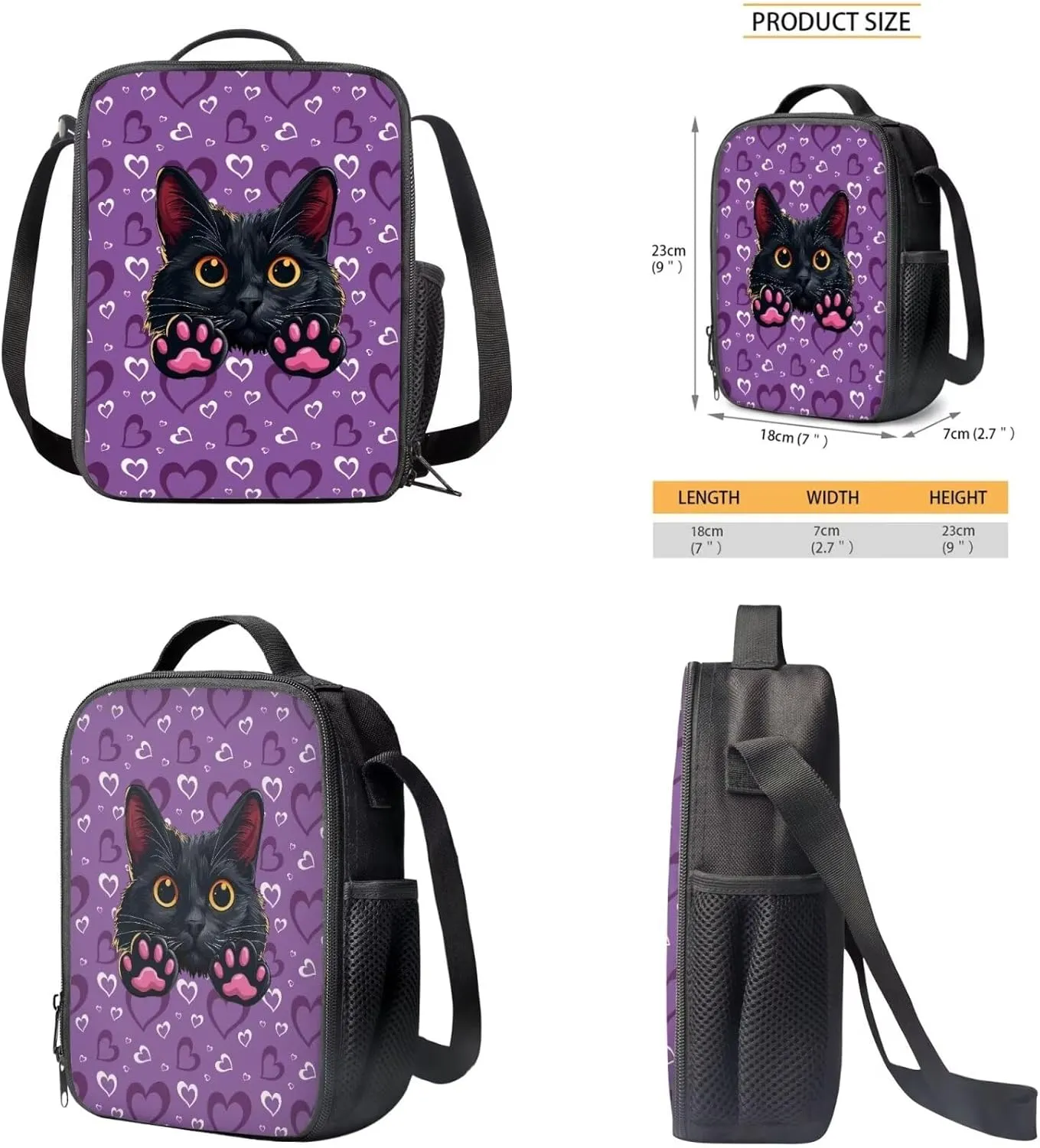 Black Cat Toddler Girl Backpack and Lunch Box Set 12 School Bags for Teen Boys Back to School Stylish School Backpack Gift for Birthdays,Thanksgiving Day,Christmas,School Seasons