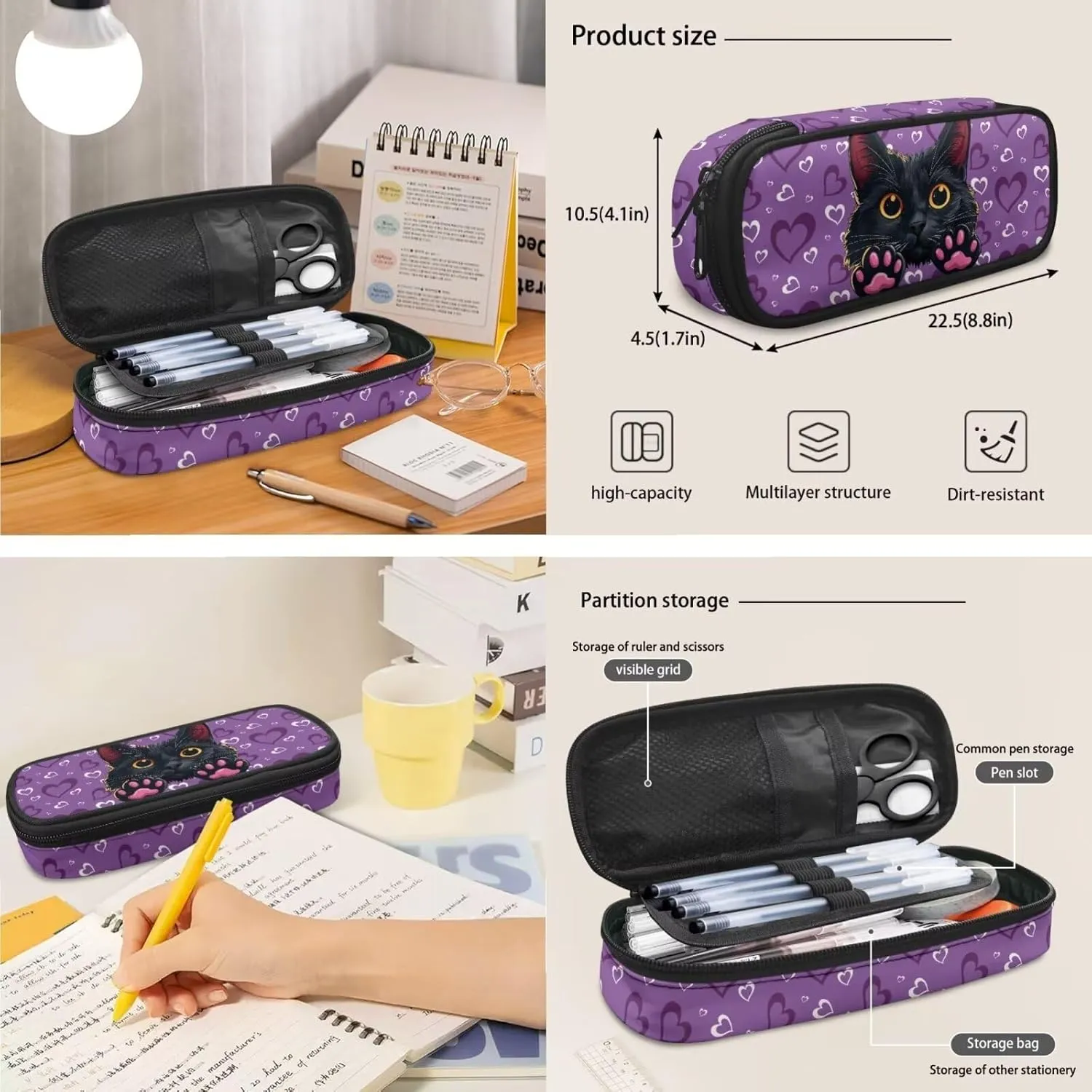 Black Cat Toddler Girl Backpack and Lunch Box Set 12 School Bags for Teen Boys Back to School Stylish School Backpack Gift for Birthdays,Thanksgiving Day,Christmas,School Seasons
