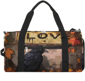 Black Crow Love Sports Gym Bag for Men Women Travel Duffel Bag with Shoulder Strap