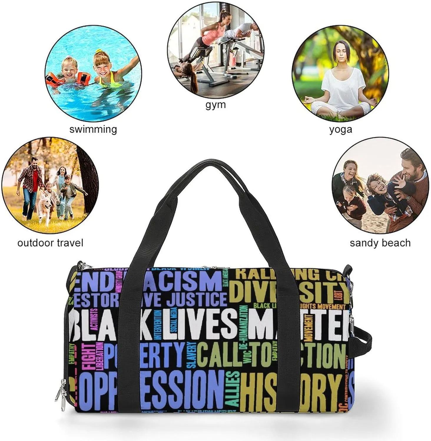 Black Lives Matter Pattern Water Resistant Gym Bag with Shoe Compartment, Travel Duffel Tote Bag Weekender Overnight Bag for Women Men