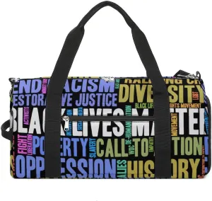 Black Lives Matter Pattern Water Resistant Gym Bag with Shoe Compartment, Travel Duffel Tote Bag Weekender Overnight Bag for Women Men