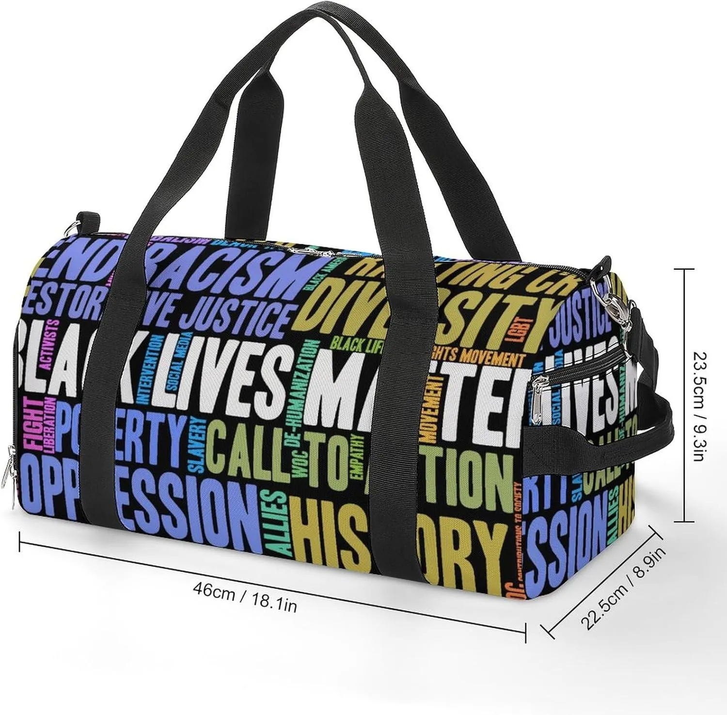 Black Lives Matter Pattern Water Resistant Gym Bag with Shoe Compartment, Travel Duffel Tote Bag Weekender Overnight Bag for Women Men