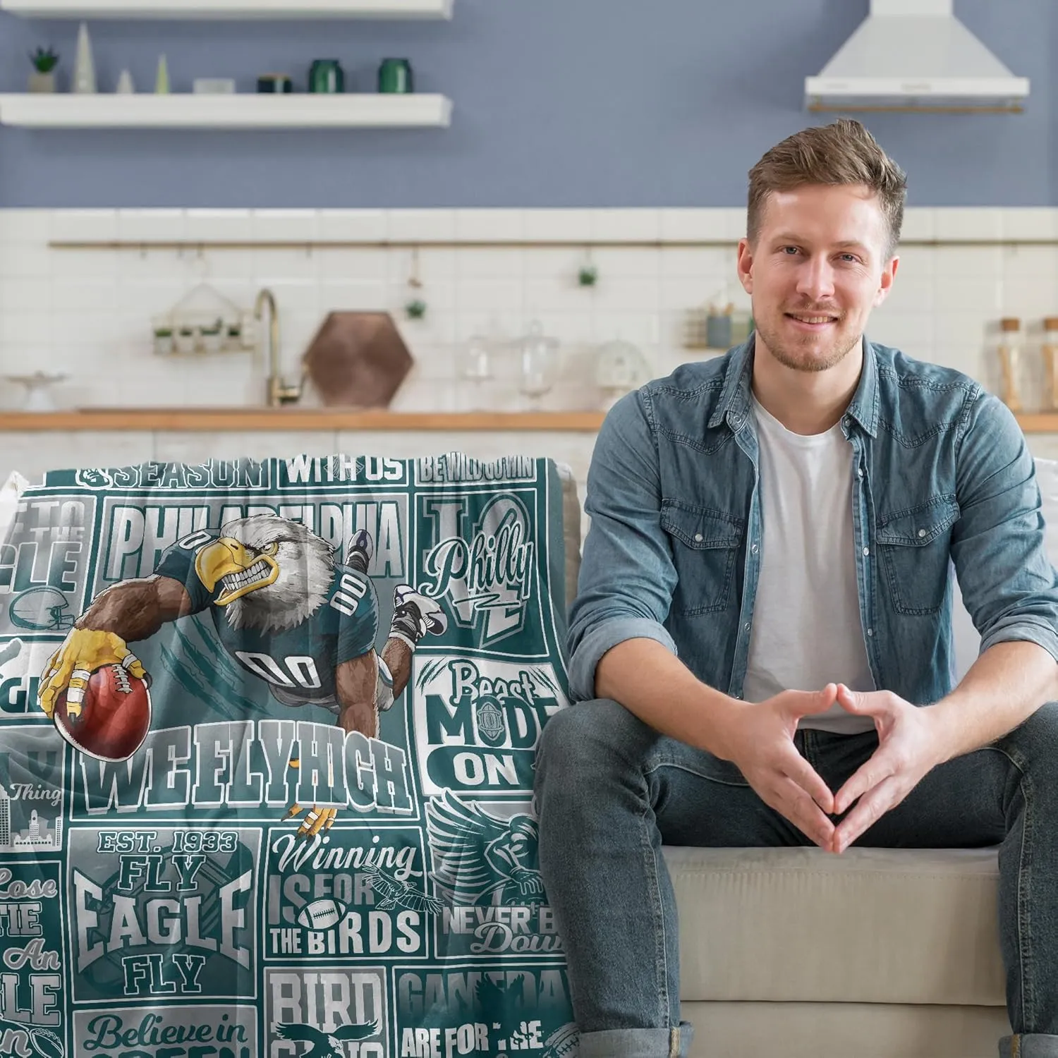 Blanket Football Fan Gifts for Men Women Football Style Throw Blanket Flannel Super Cozy Soft Living Room 60"x50".