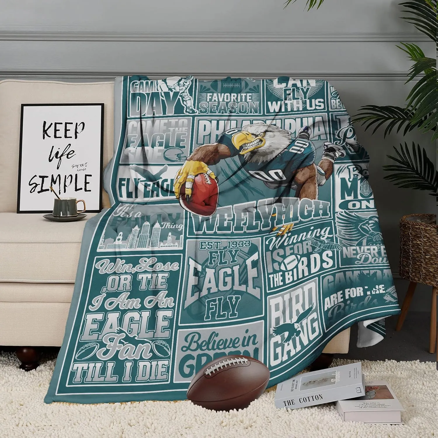 Blanket Football Fan Gifts for Men Women Football Style Throw Blanket Flannel Super Cozy Soft Living Room 60"x50".