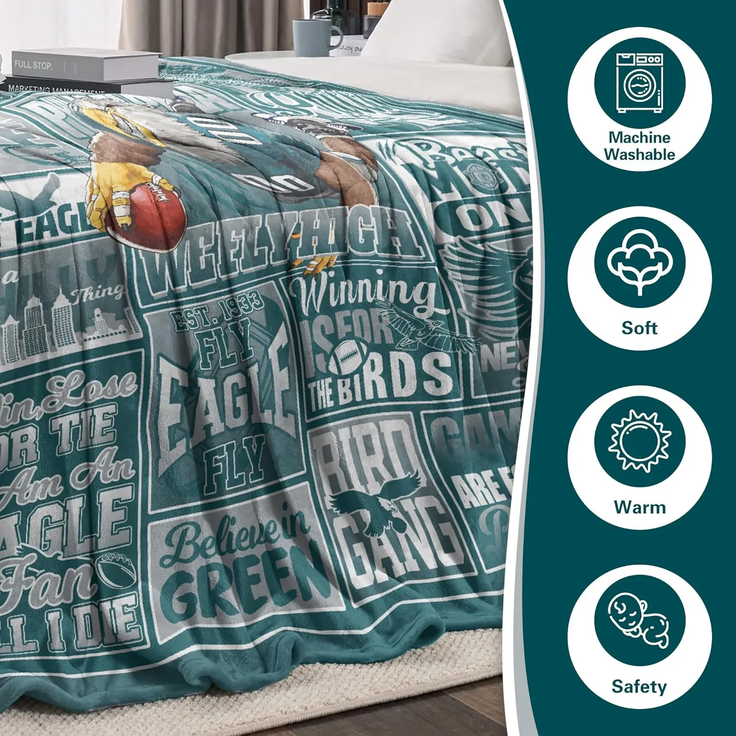 Blanket Football Fan Gifts for Men Women Football Style Throw Blanket Flannel Super Cozy Soft Living Room 60"x50".