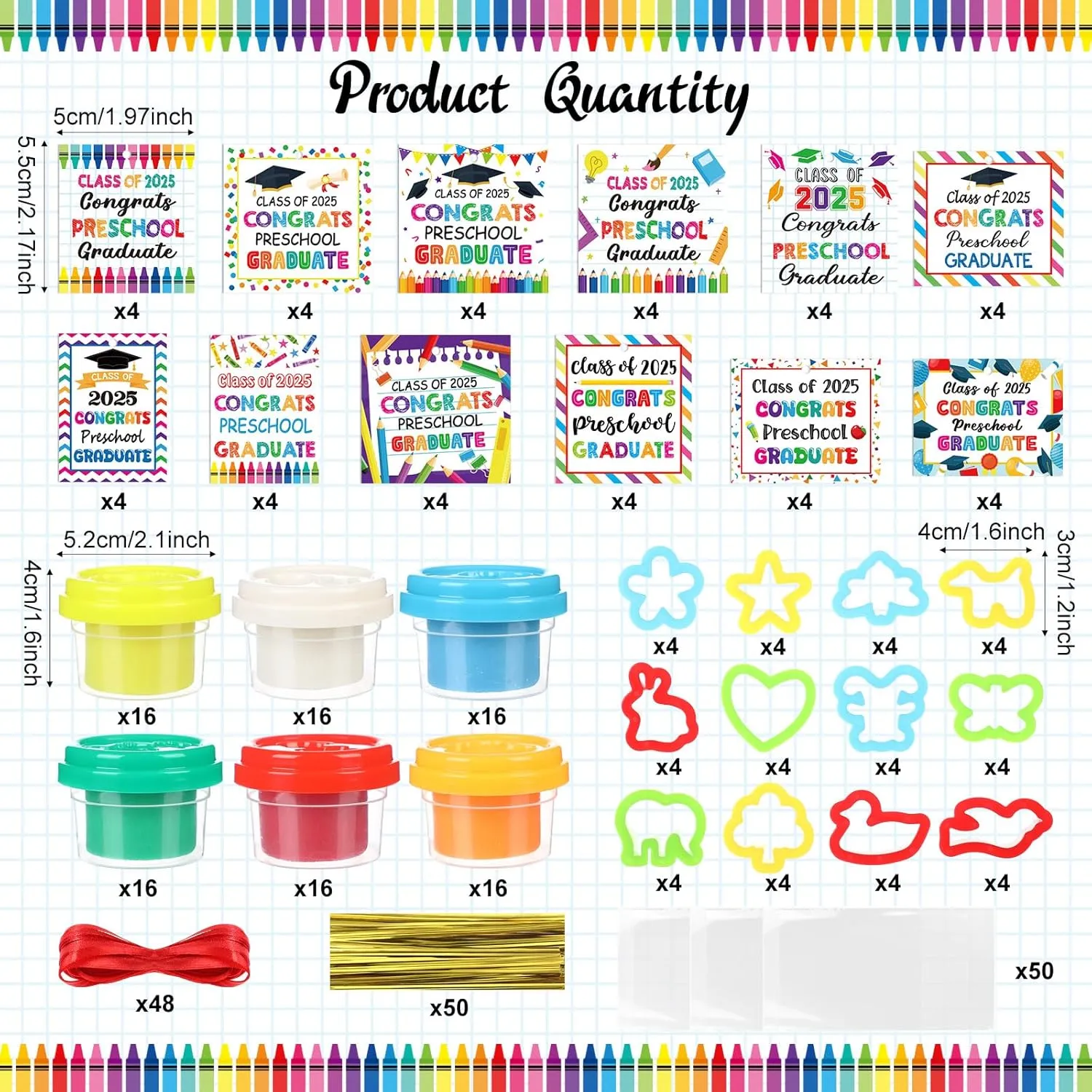 Blosssound 48 Sets Preschool Graduation Gifts for Students Bulk Include Playing Dough Tools Cards Gift Bags for Class of 2025 Preschool Graduate Presents End of Year Kindergarten Grad Party Favors