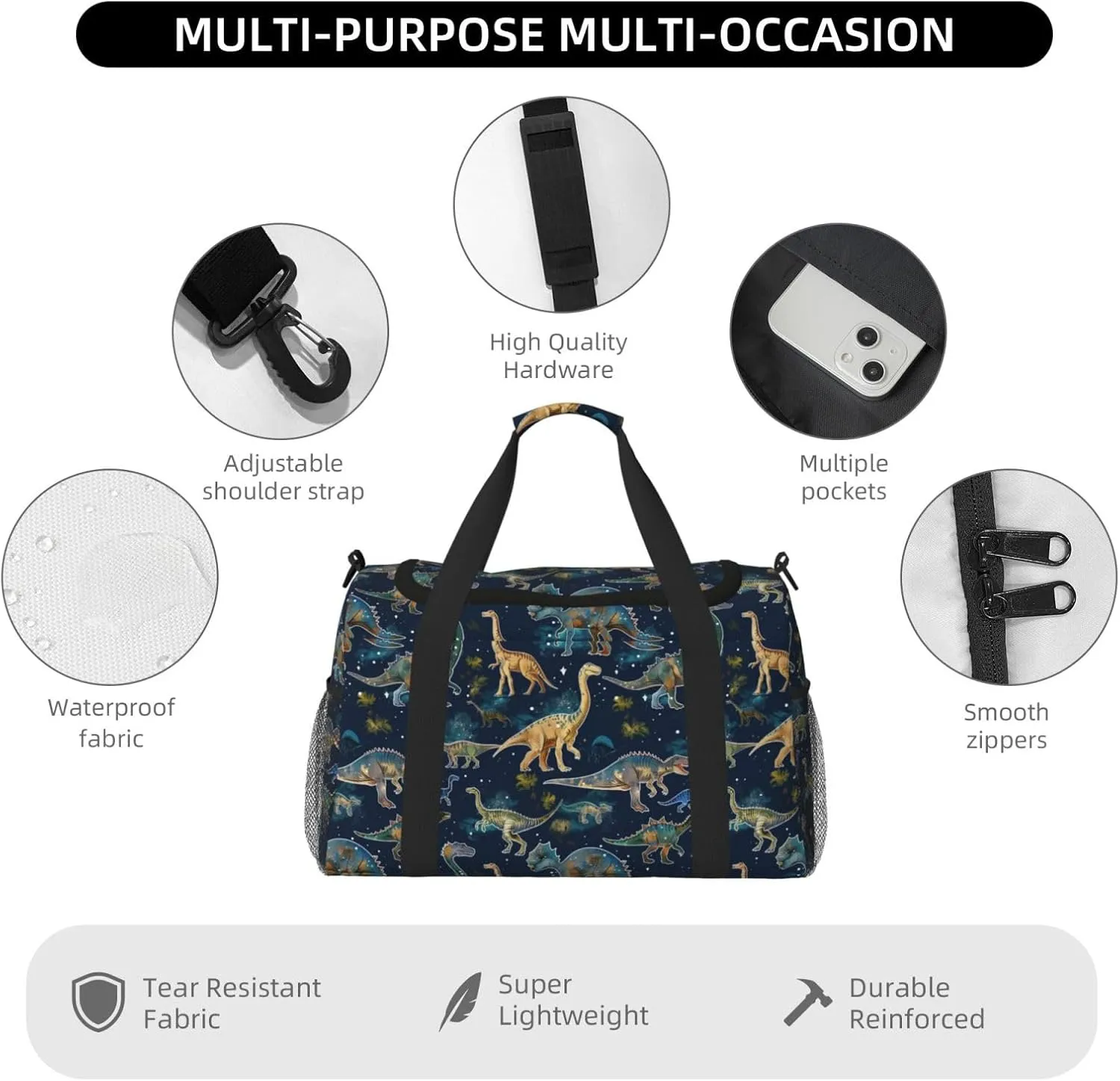 Blue Dinosaurs Travel Weekender Overnight Bags Foldable Hand Travel Bag Sport Gym Duffel Bag For Men Women