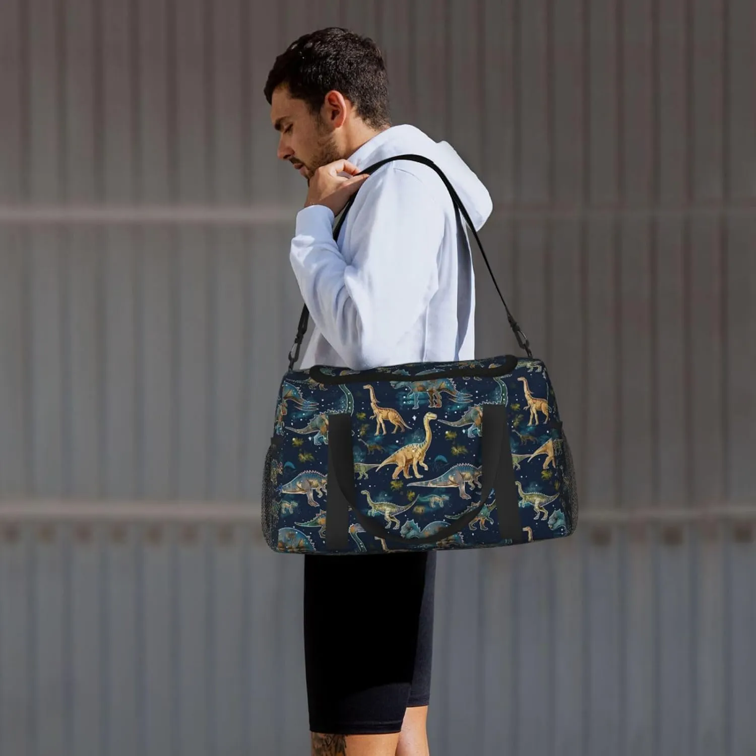 Blue Dinosaurs Travel Weekender Overnight Bags Foldable Hand Travel Bag Sport Gym Duffel Bag For Men Women