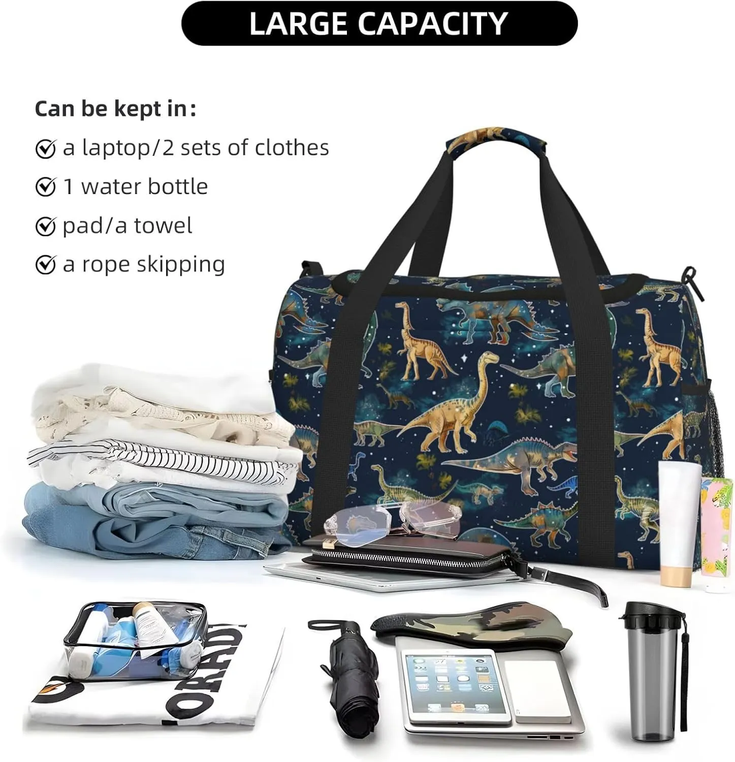 Blue Dinosaurs Travel Weekender Overnight Bags Foldable Hand Travel Bag Sport Gym Duffel Bag For Men Women