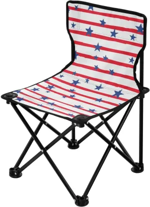 Blue Stars and Stripes 4th of July Independence Day Collapsible Camp Chairs for Adults Heavy Duty Ultralight Beach Chair Includes Carry Bag Ice Fishing Chair with Back for Outdoor Outdoor