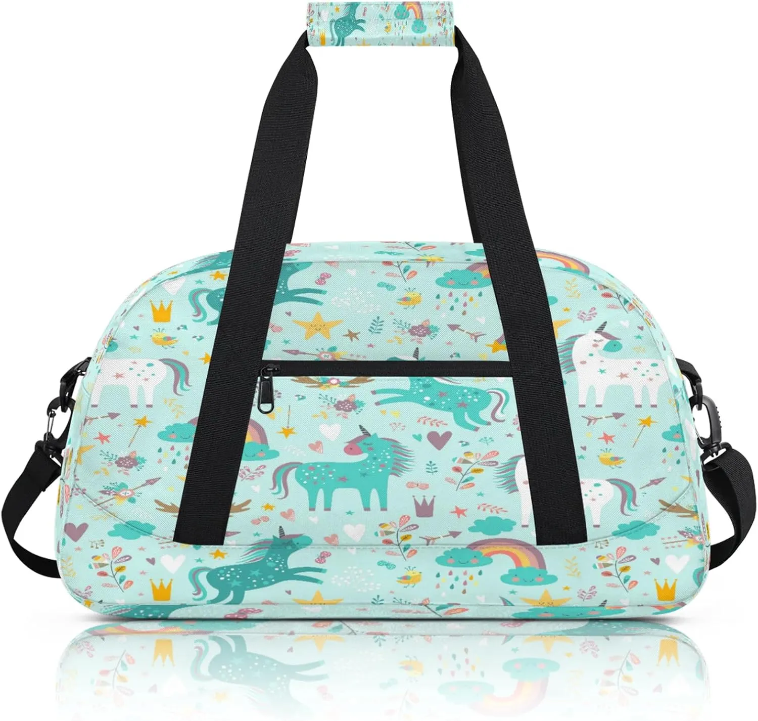 Blue Unicorn Small Gym Bag 18 inch Carry On Duffel Bag for Weekender Travel Sports Workout Yoga Gymnastics Dance Ballet