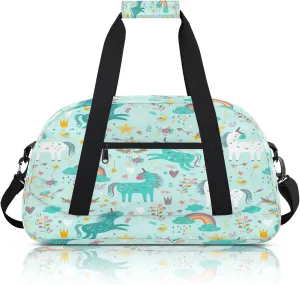 Blue Unicorn Small Gym Bag 18 inch Carry On Duffel Bag for Weekender Travel Sports Workout Yoga Gymnastics Dance Ballet