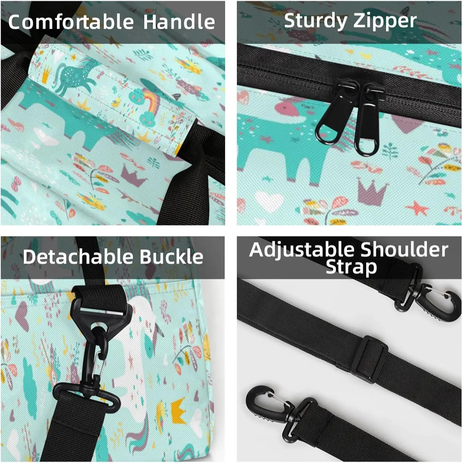 Blue Unicorn Small Gym Bag 18 inch Carry On Duffel Bag for Weekender Travel Sports Workout Yoga Gymnastics Dance Ballet