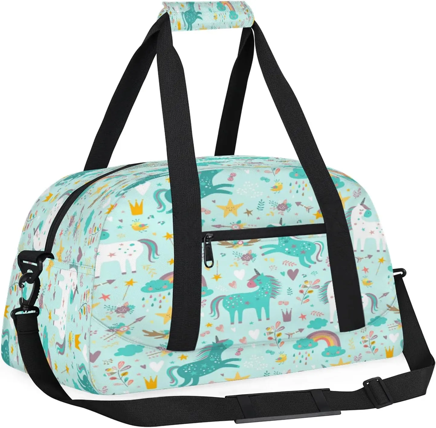 Blue Unicorn Small Gym Bag 18 inch Carry On Duffel Bag for Weekender Travel Sports Workout Yoga Gymnastics Dance Ballet