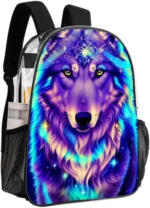 Blue Universe Galaxy Magic Wolf In The Space Art Backpack Transparent Multipurpose Anti-Theft Shoulder Bag Big Capacity Gym Outdoor Hiking Backpack With Padded Straps