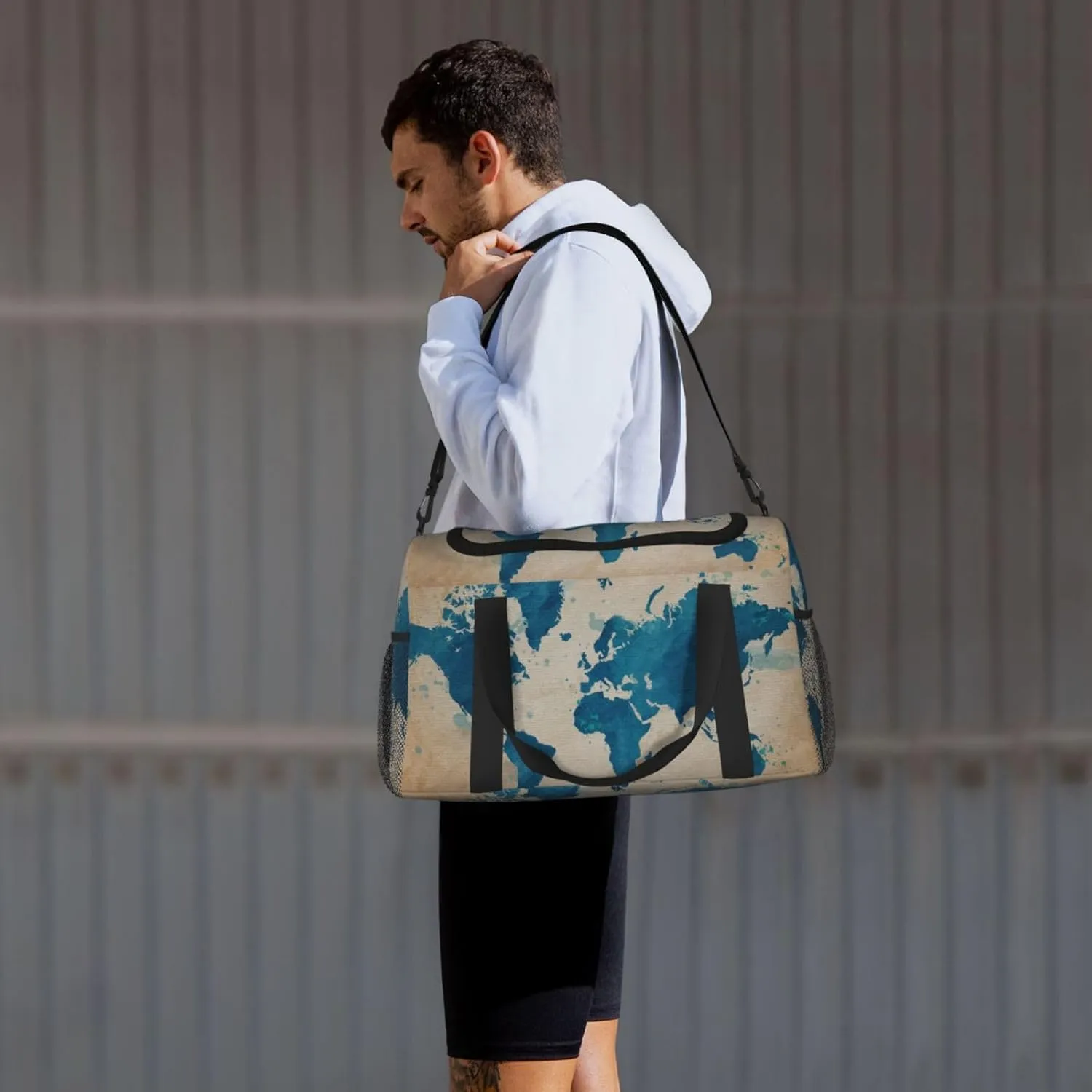 Blue World Map Travel Duffel Bag Large Foldable Waterproof Overnight Bag For Beach Swim Bags Pool Sports Gym