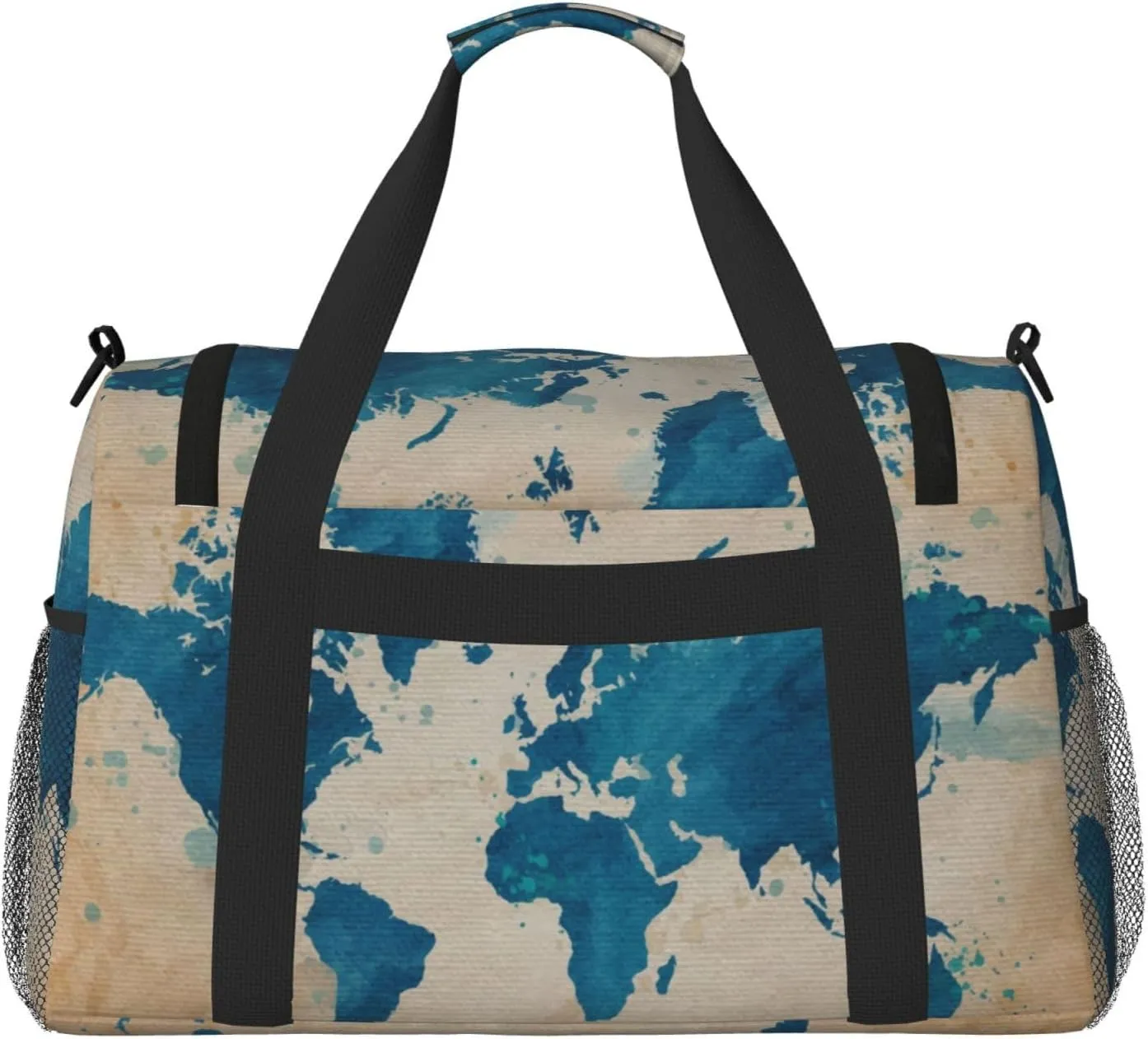 Blue World Map Travel Duffel Bag Large Foldable Waterproof Overnight Bag For Beach Swim Bags Pool Sports Gym
