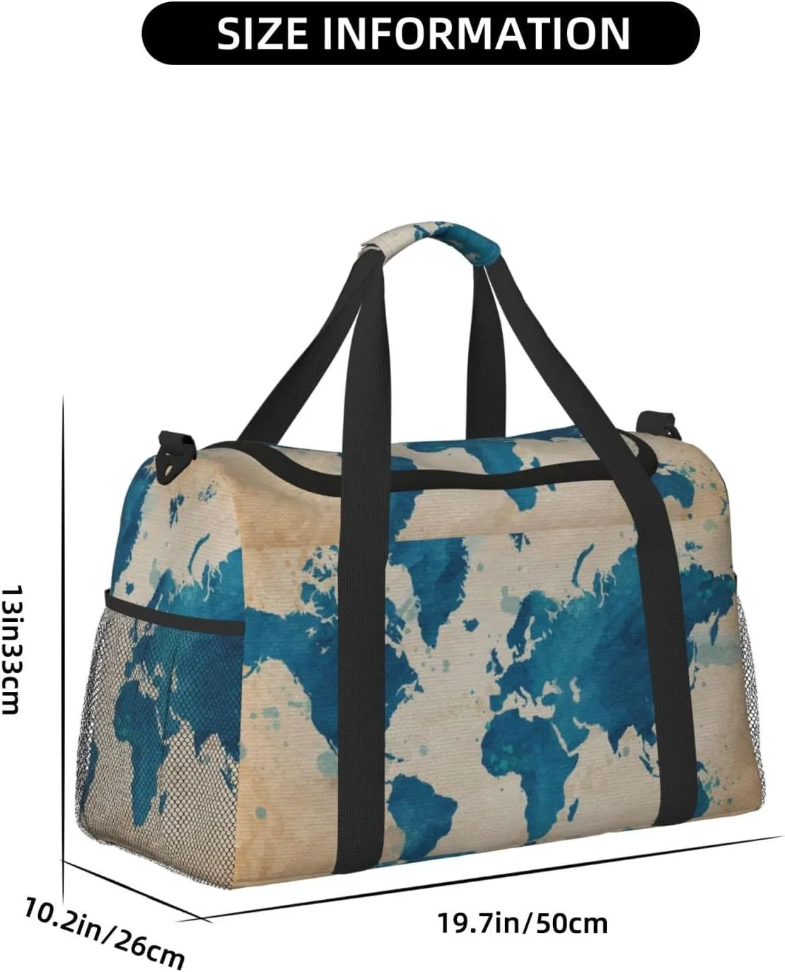 Blue World Map Travel Duffel Bag Large Foldable Waterproof Overnight Bag For Beach Swim Bags Pool Sports Gym