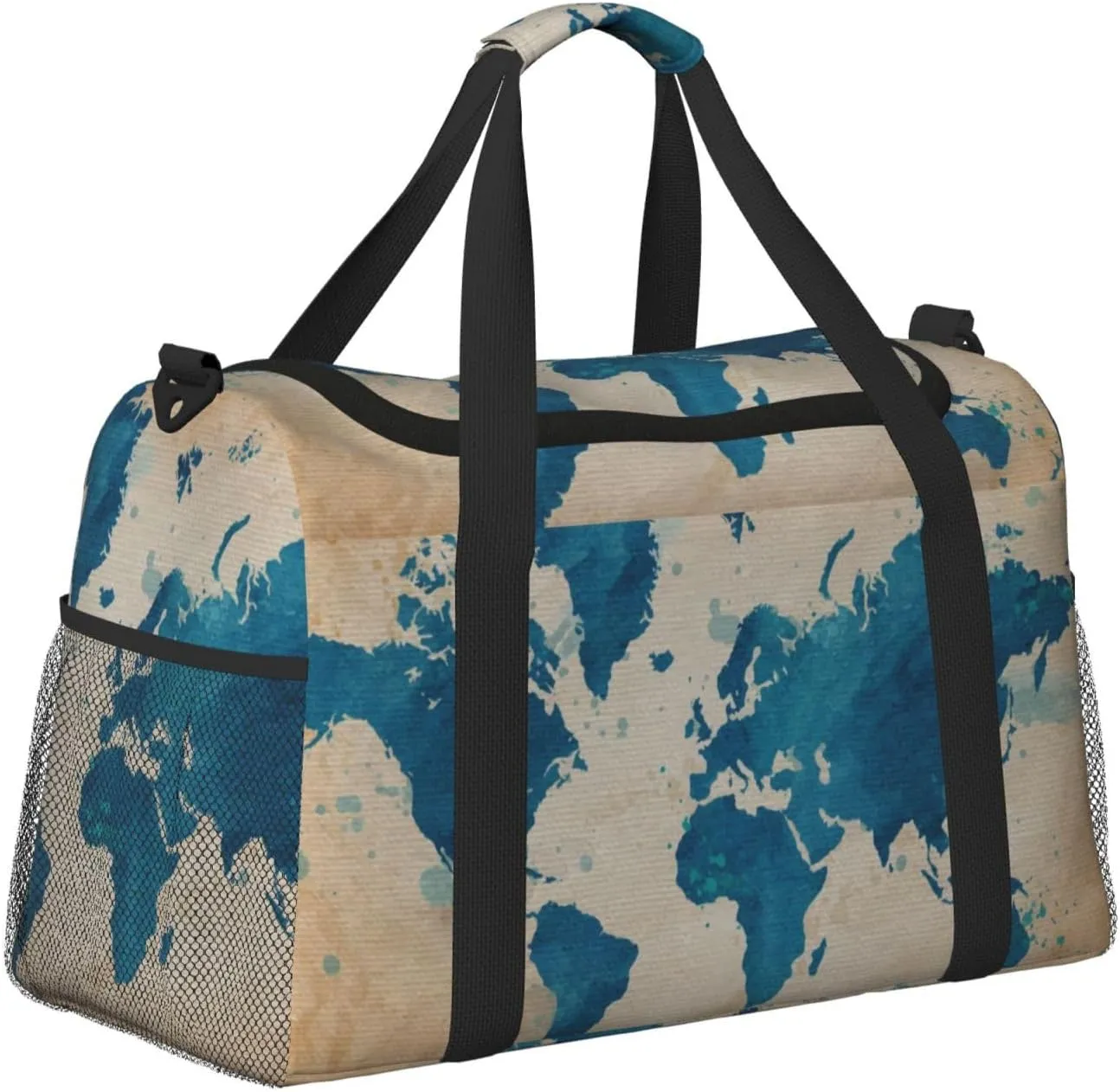 Blue World Map Travel Duffel Bag Large Foldable Waterproof Overnight Bag For Beach Swim Bags Pool Sports Gym