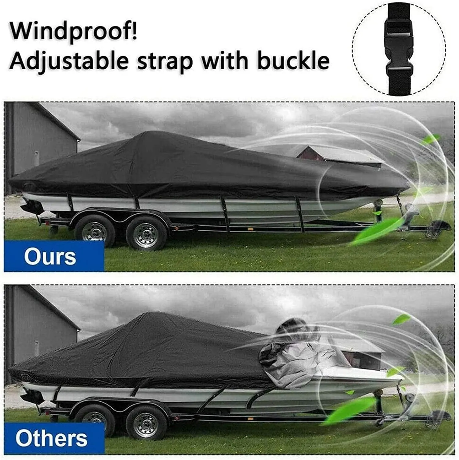Boat Covers 420D Trailerable Boat Cover，Waterproof UV Resistant Durable and Tear Proof All Weather Protection with Storage Bag，for V-Hull Tri-Hull Runabout (Size : 17to19FT)