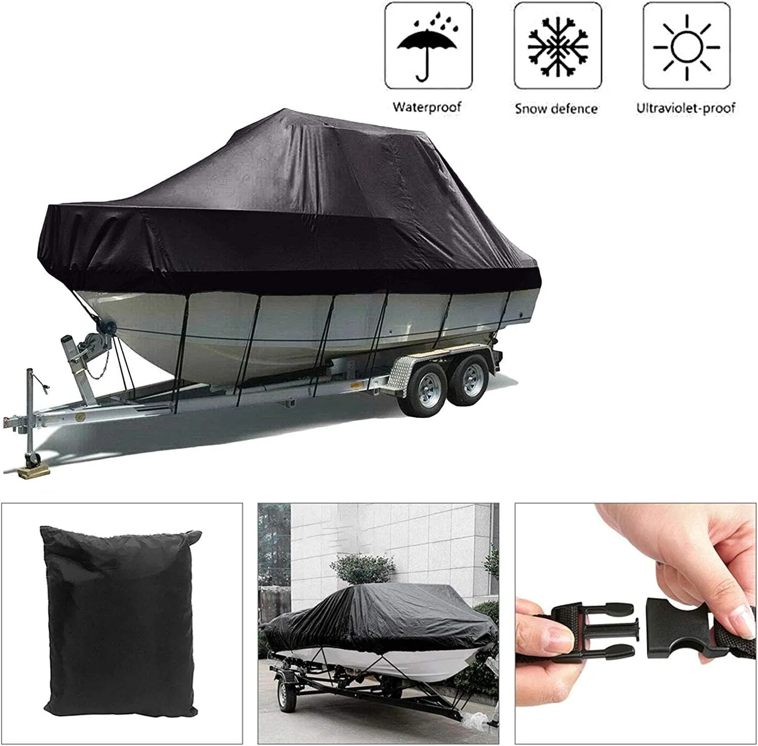 Boat Covers 420D Trailerable Boat Cover，Waterproof UV Resistant Durable and Tear Proof All Weather Protection with Storage Bag，for V-Hull Tri-Hull Runabout (Size : 17to19FT)