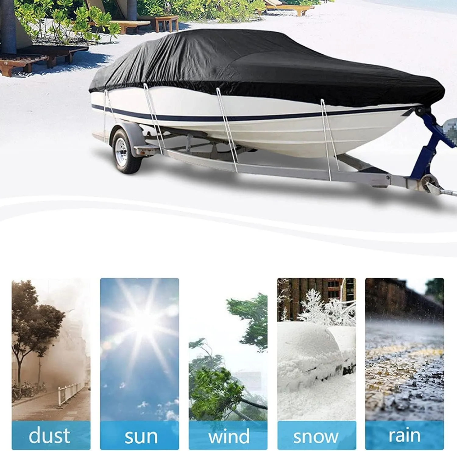 Boat Covers 420D Trailerable Boat Cover，Waterproof UV Resistant Durable and Tear Proof All Weather Protection with Storage Bag，for V-Hull Tri-Hull Runabout (Size : 17to19FT)