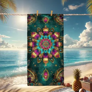 Bohemian Colorful Mandala Beach Towel Vibrant Teal Tapestry Quick Dry Soft Sand Free Lightweight Bath Towel, Outdoor Pool Camping Picnic Essential 62x31 Inch