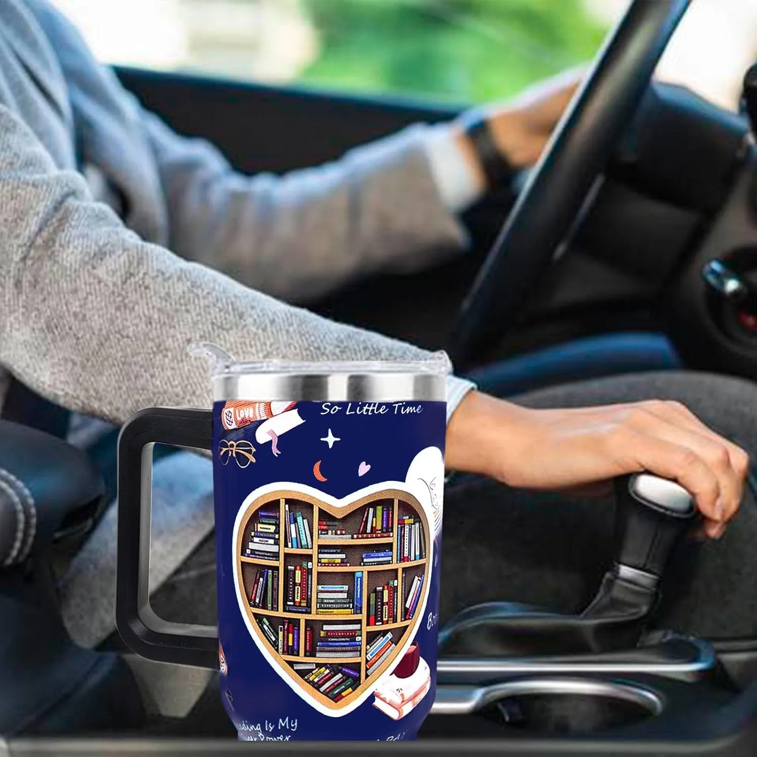 Book Lovers Tumbler 40 OZ Tumbler with Handle and Straw Lid Leak Proof Book Lovers Travel Coffee Mug with Handle Insulated for Hot Cold Ice - Birthday Book Lovers Gifts for Women Stainless Steel Cup