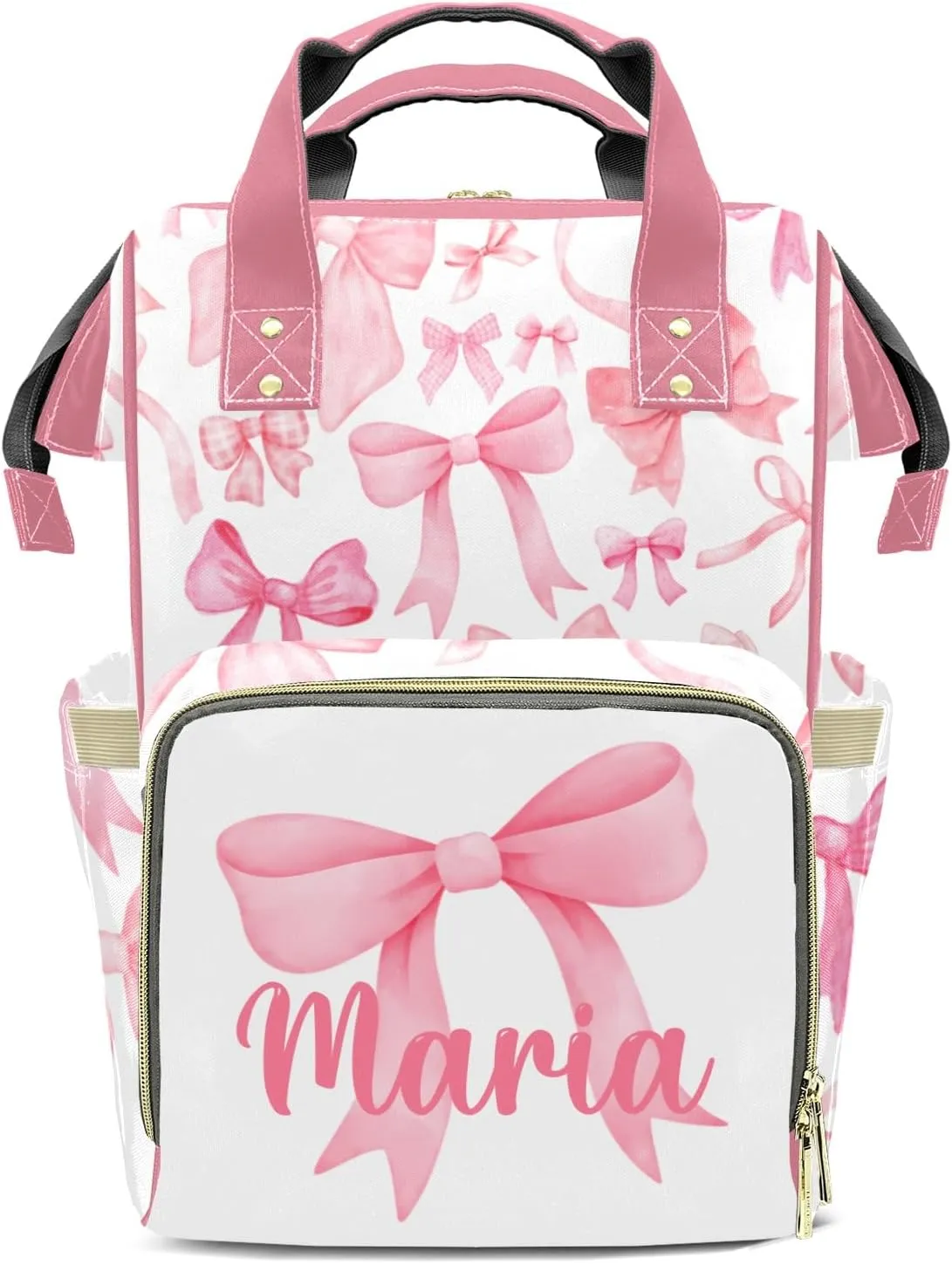 Bow Large Capacity Custom Diaper Bag for Baby Girls Boys with Name Multifunctional Mom Personalized Diaper Bag Backpack Waterproof Women Customized Daypack Nappy Bag