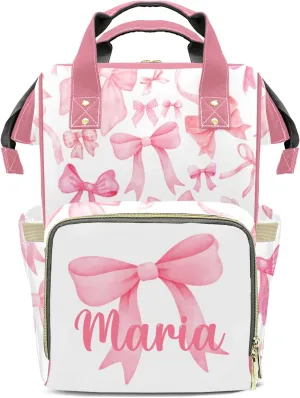 Bow Large Capacity Custom Diaper Bag for Baby Girls Boys with Name Multifunctional Mom Personalized Diaper Bag Backpack Waterproof Women Customized Daypack Nappy Bag