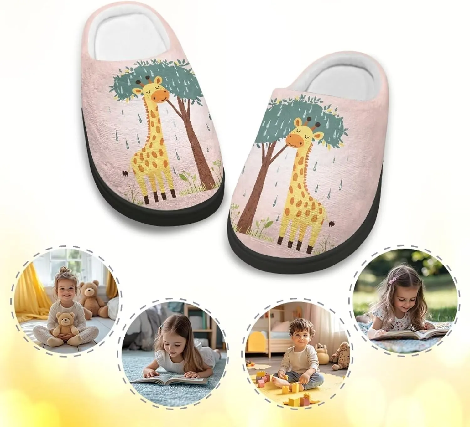 Boy Girls Winter Warm Slippers Cute Fluffy Plush Slippers Animal Print House Shoes Non Slip Indoor Slippers US9-15
