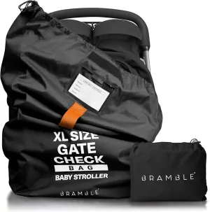 Bramble Extra Large Gate Check Stroller Bag for Airplane - Stroller Storage Bag (Black, 47", 600D Oxford Waterproof) - Double Stroller Travel Bag for Airplane, Baby Stroller Cover for Air Travel