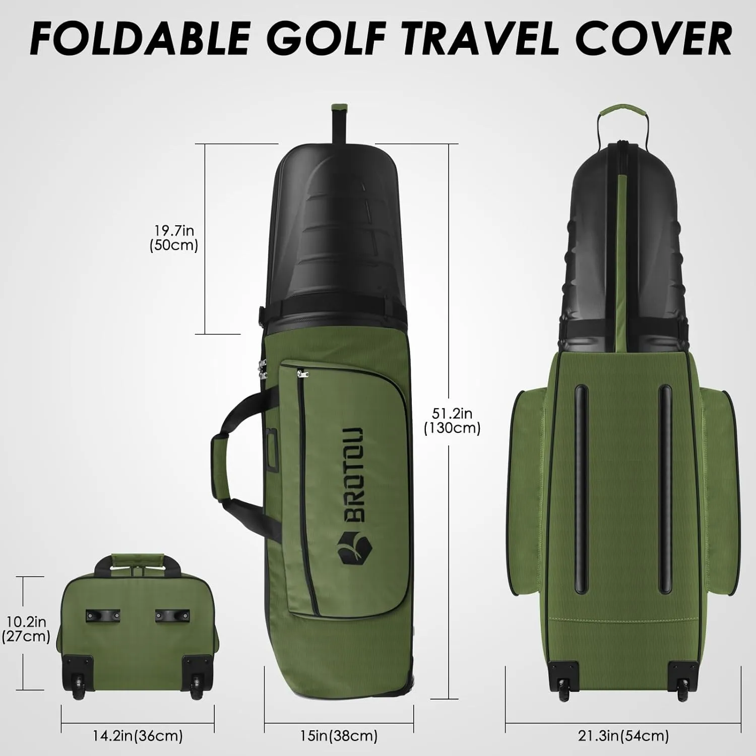 BROTOU Golf Travel Bags for Airlines with Tank Wheels and ABS Hard Shell Top Golf Club Travel Case Waterproof Oxford Fabric Protect Golfs Clubs Large Capacity and Easy to Maneuver