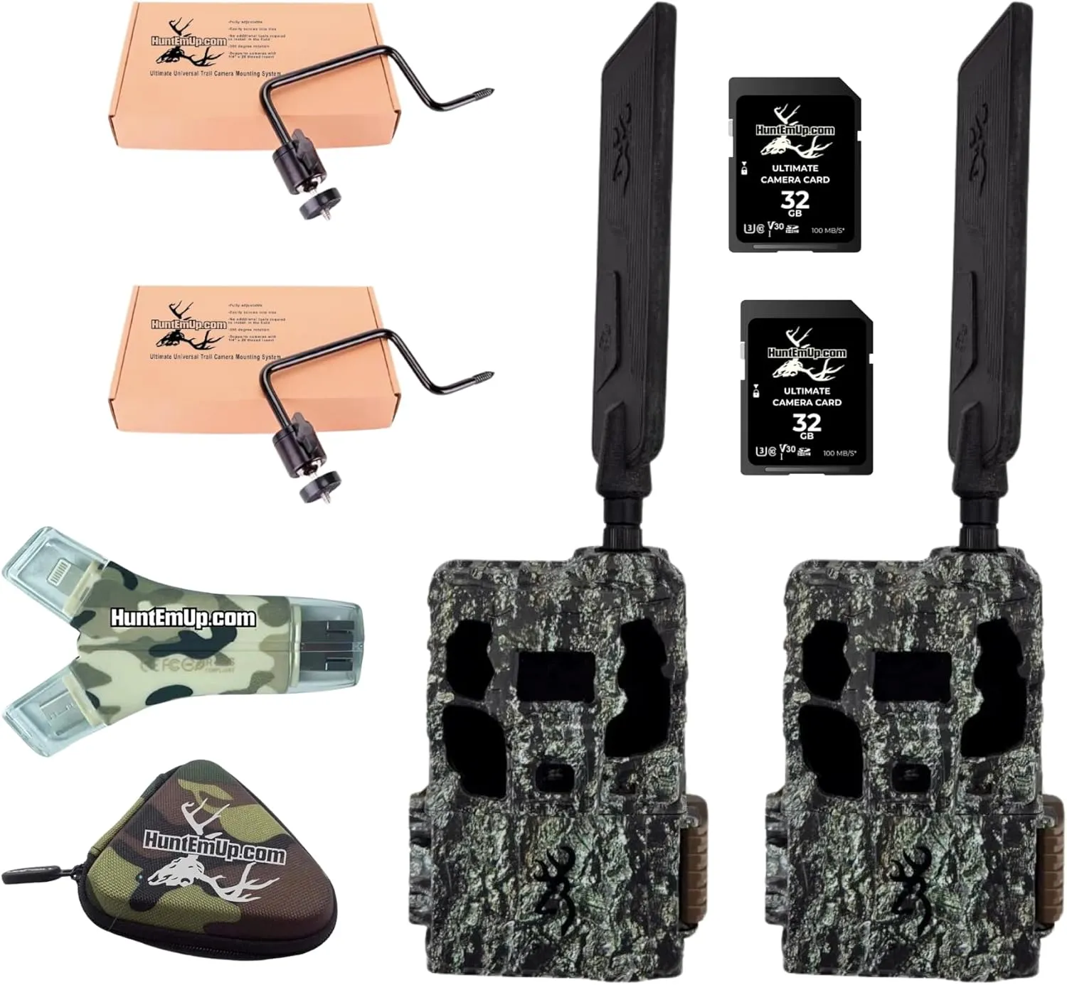 Browning Defender Pro Scout Max AI Trail Camera Universal Mounting System Double Bundle with 2pc 32GB SD Cards, High-Speed Card Reader and case