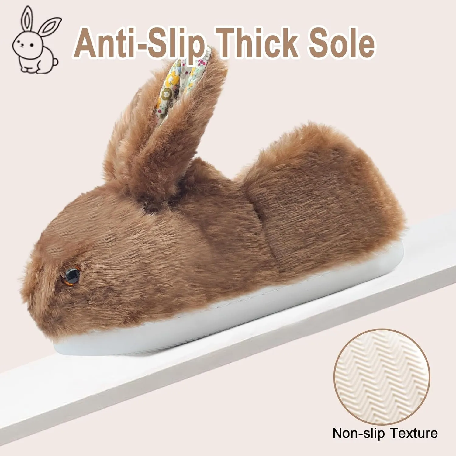 Bunny Slippers for Women, Cute Animal Fluffy Slippers Fuzzy House Shoes Plush Warm Winter Slippers Rabbit Home Bedroom Shoes Indoor & Outdoor