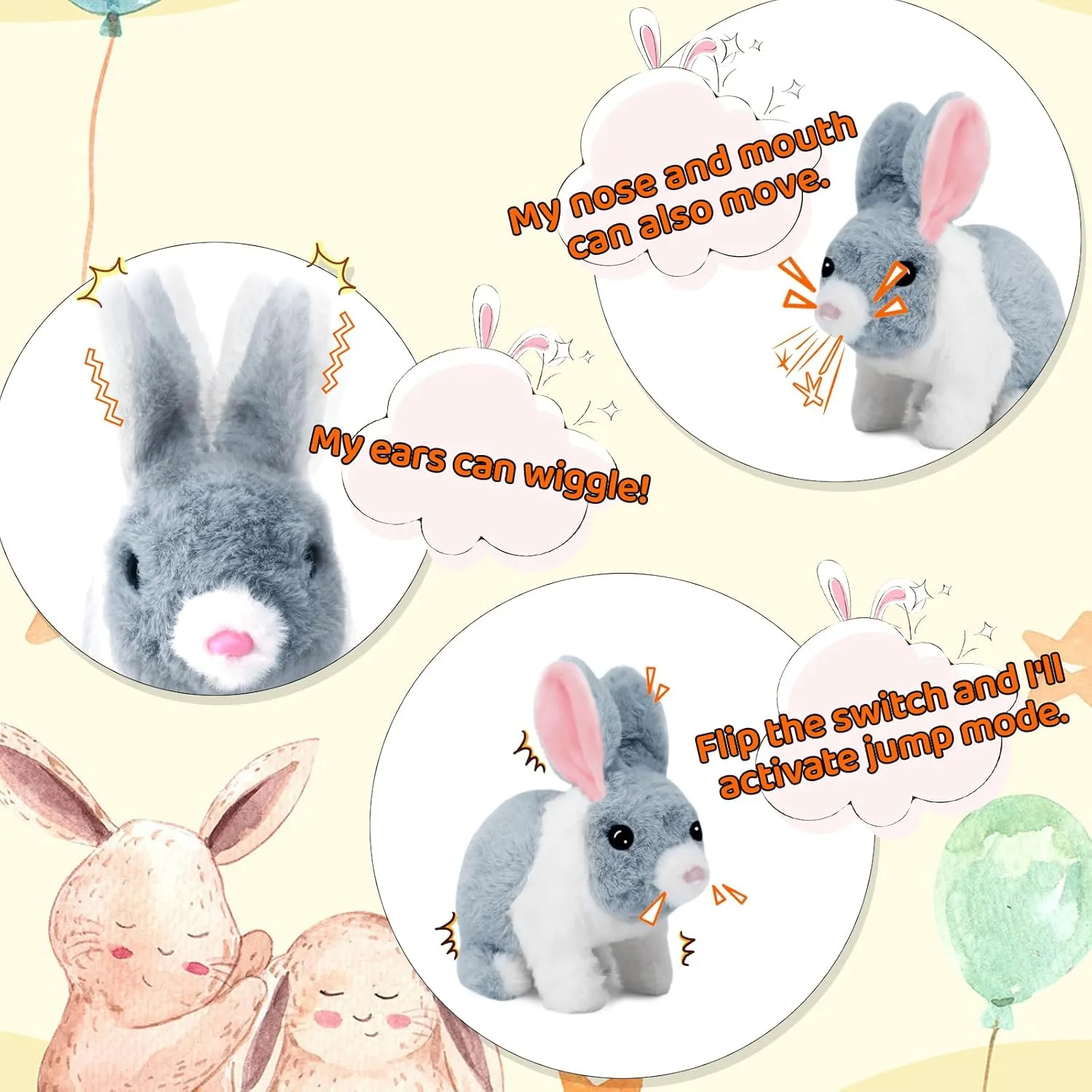 Bunny Toys for Kids, Realistic Rabbit Toys with Jumping Action, Wiggling Ears, Twitching Mouth and Nose, Ideal Easter Gifts for Toddlers Kids Aged 3 4 5 6 Years Old