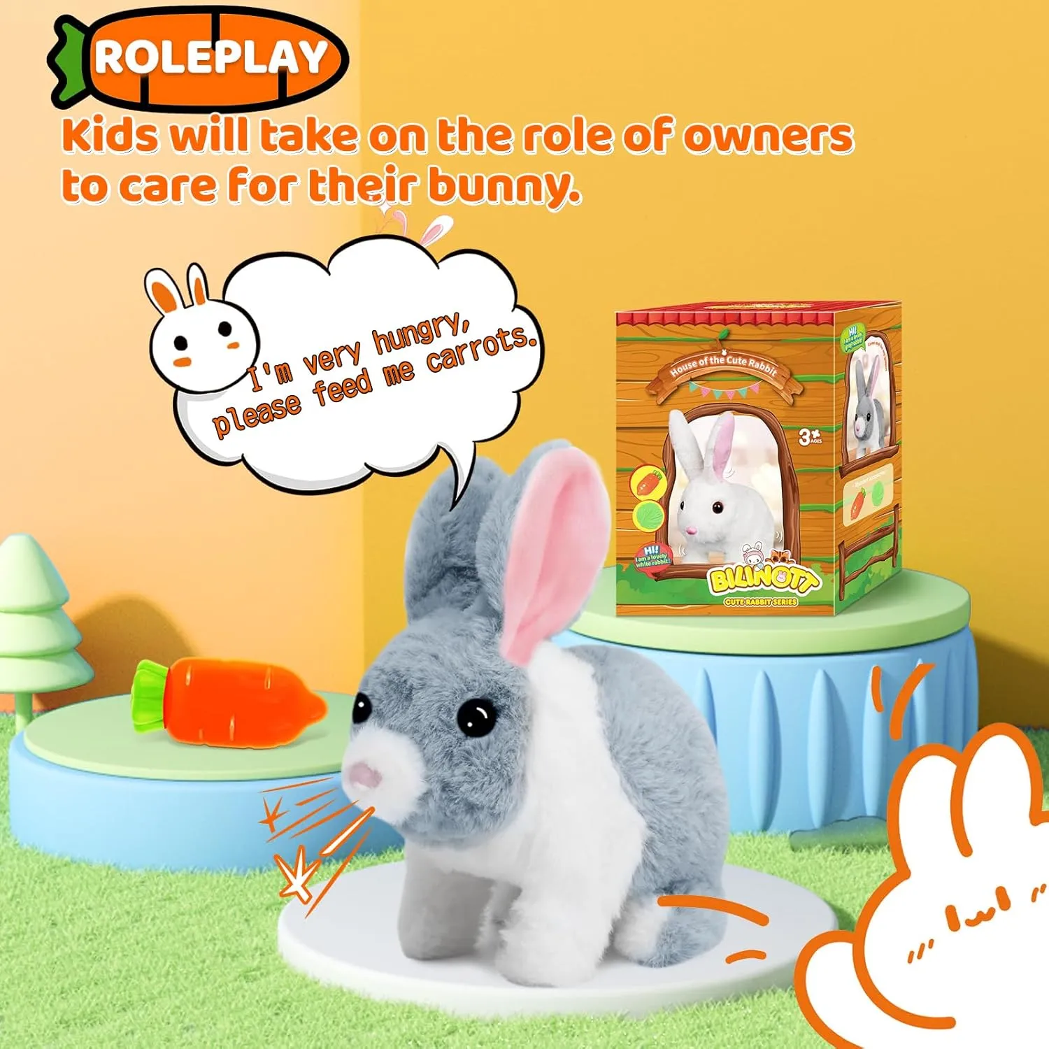 Bunny Toys for Kids, Realistic Rabbit Toys with Jumping Action, Wiggling Ears, Twitching Mouth and Nose, Ideal Easter Gifts for Toddlers Kids Aged 3 4 5 6 Years Old