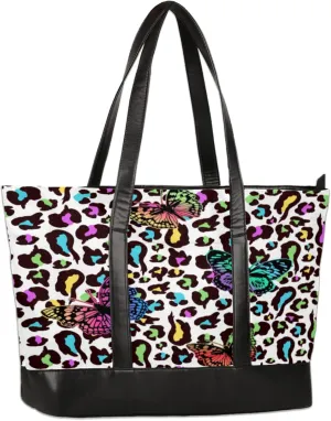 Butterflies Leopard Laptop Tote Bag for Women Lightweight Work Purse with Multiple Compartments Fits 13-15.6 Inch Laptop Tablet Shoulder Bag for Office Travel Daily Use