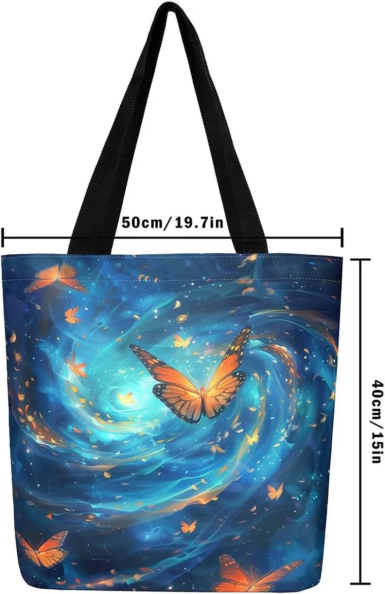 Butterfly Canvas Tote Bag,Blue Galaxy Shopping Canvas Bags