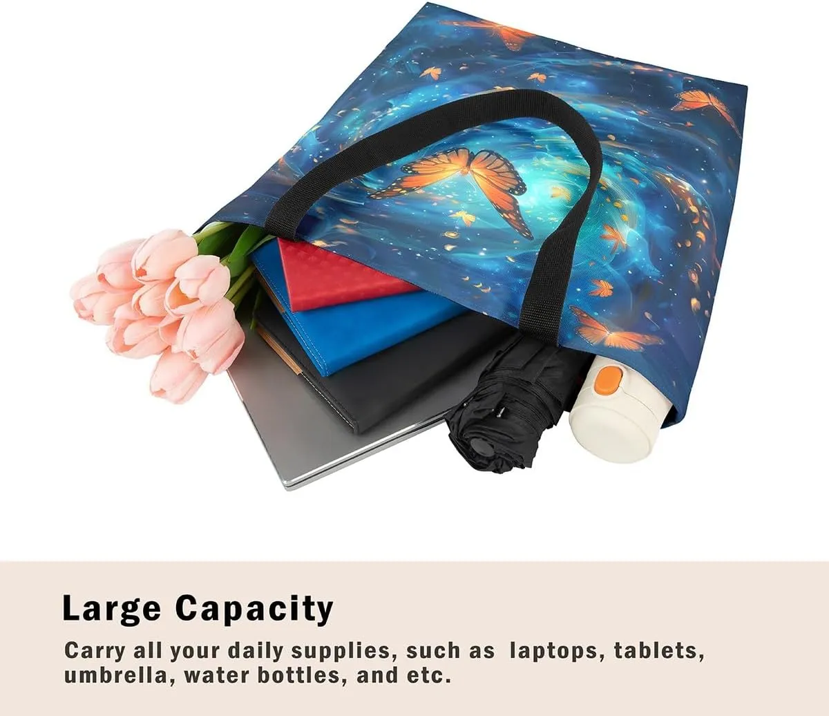 Butterfly Canvas Tote Bag,Blue Galaxy Shopping Canvas Bags