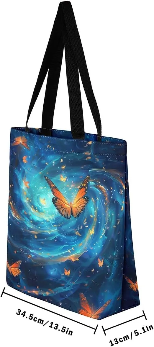 Butterfly Canvas Tote Bag,Blue Galaxy Shopping Canvas Bags