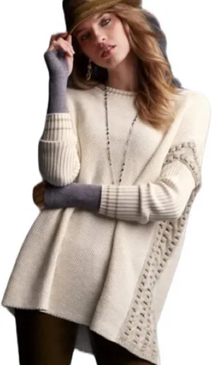 Cabi Slip Stitch Sweater Relaxed Beige Pullover Chunky Sleeves Size L