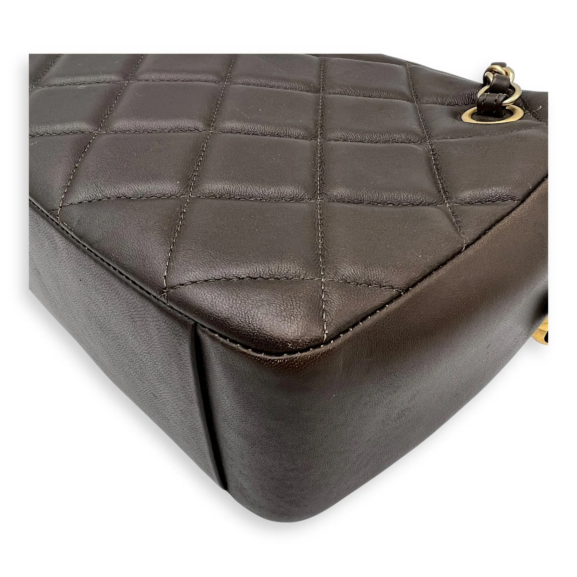 Camera Brown Shoulder Bag in Calfskin, Gold hardware