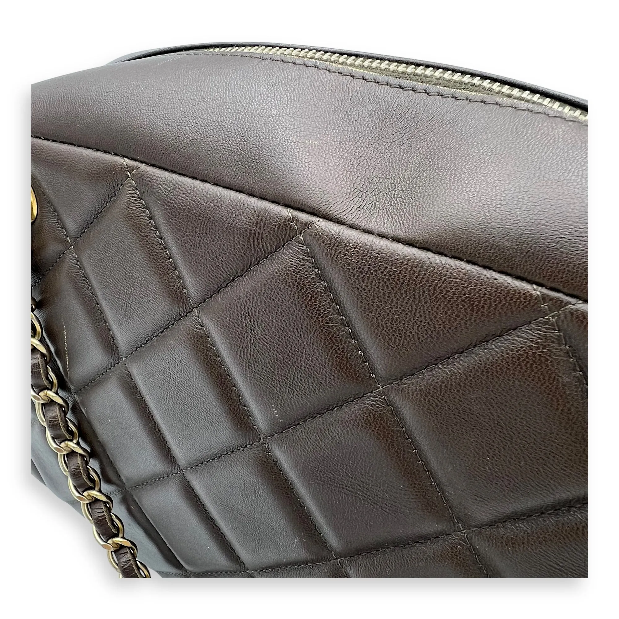 Camera Brown Shoulder Bag in Calfskin, Gold hardware