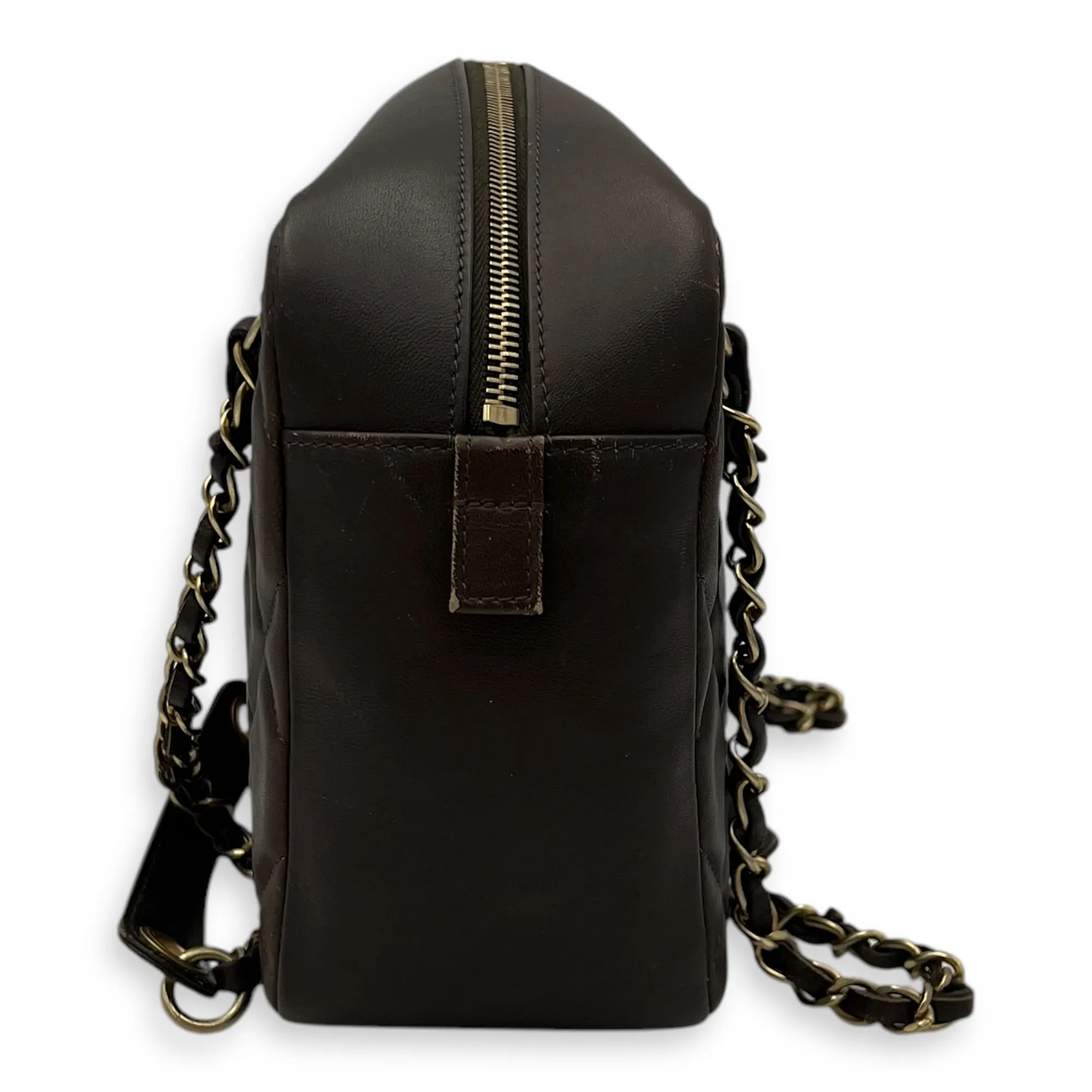 Camera Brown Shoulder Bag in Calfskin, Gold hardware