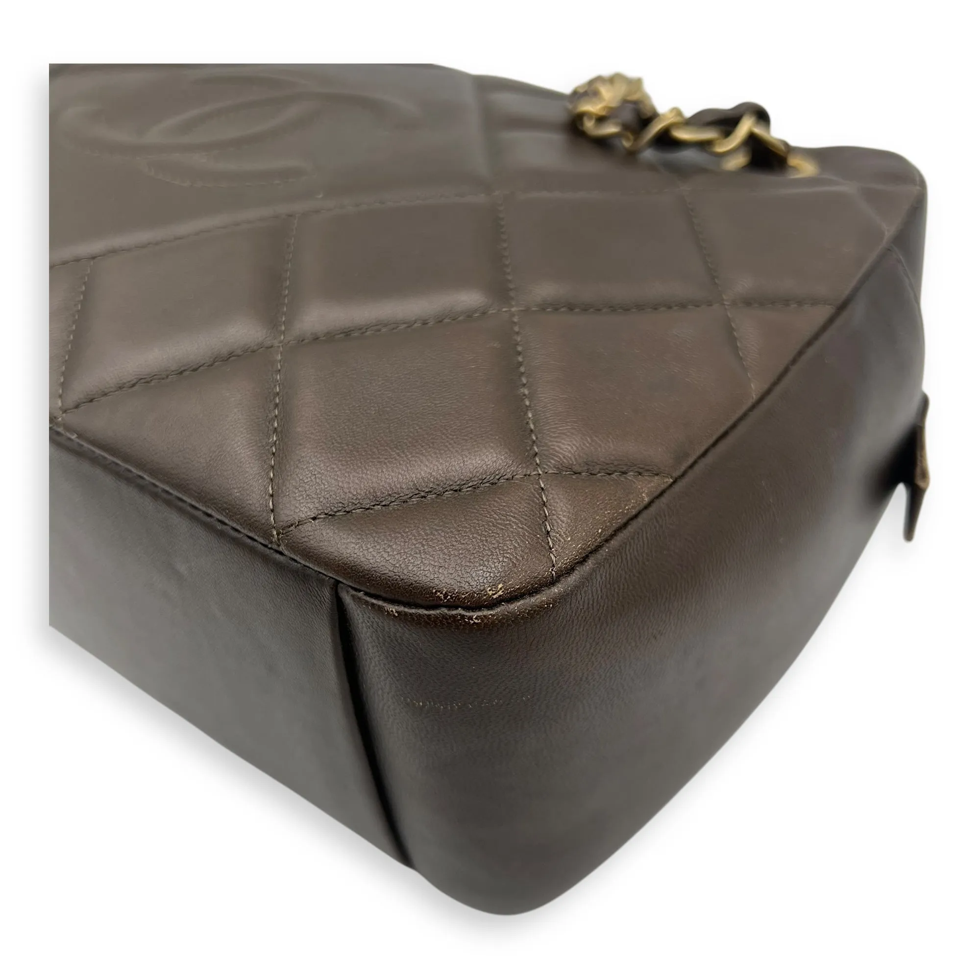 Camera Brown Shoulder Bag in Calfskin, Gold hardware