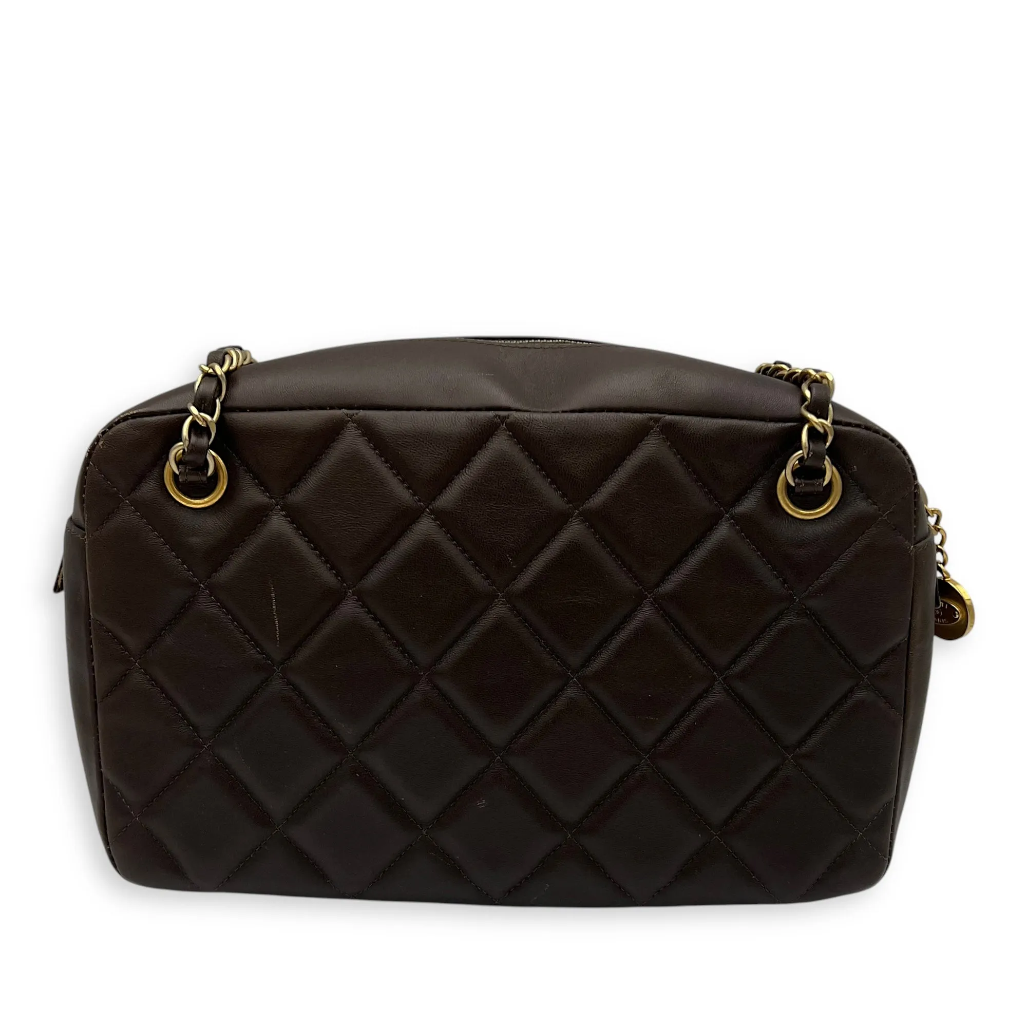 Camera Brown Shoulder Bag in Calfskin, Gold hardware
