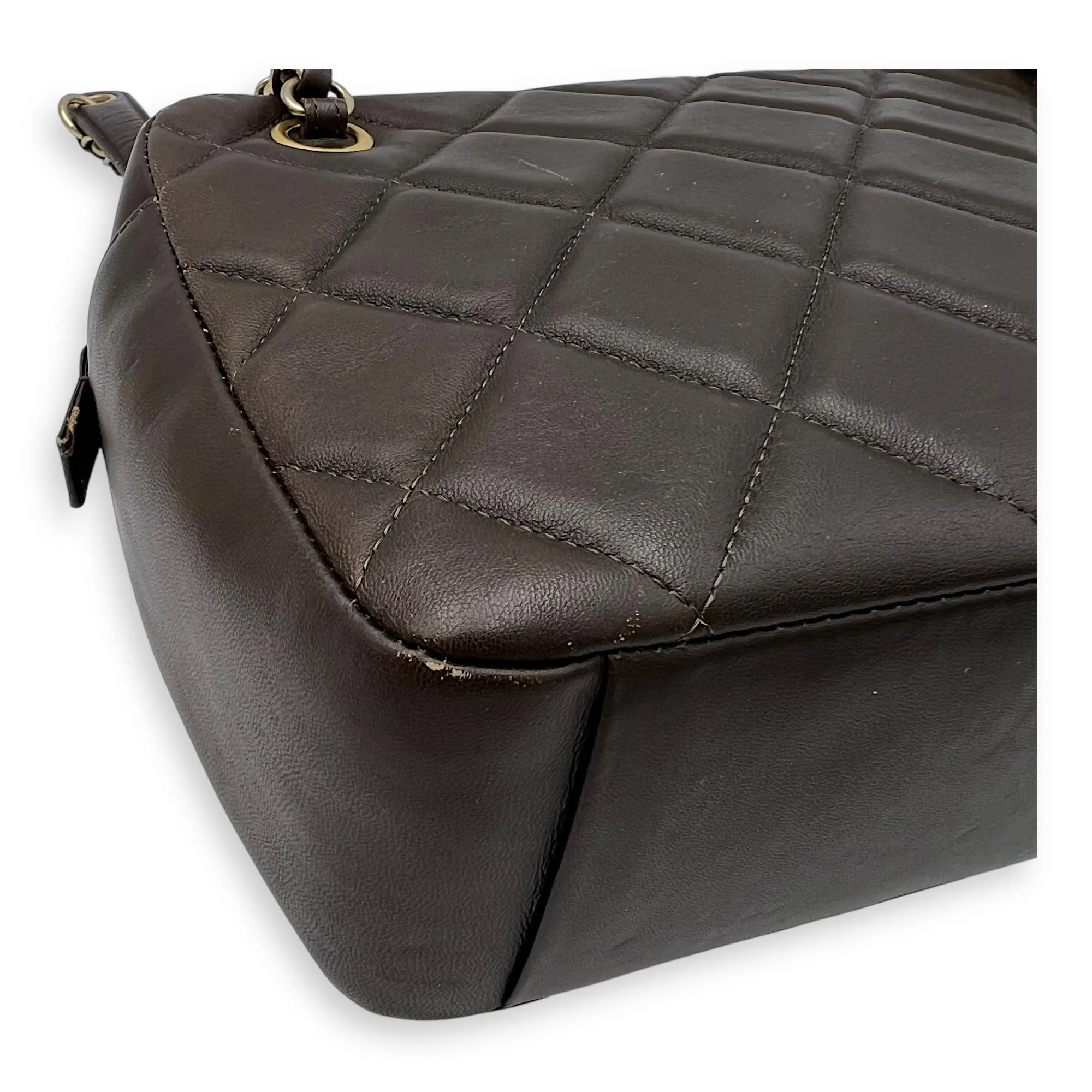 Camera Brown Shoulder Bag in Calfskin, Gold hardware